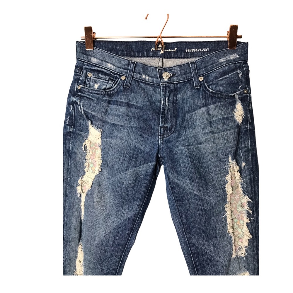 7 for all mankind | Roxanne floral patch distressed skinny jeans